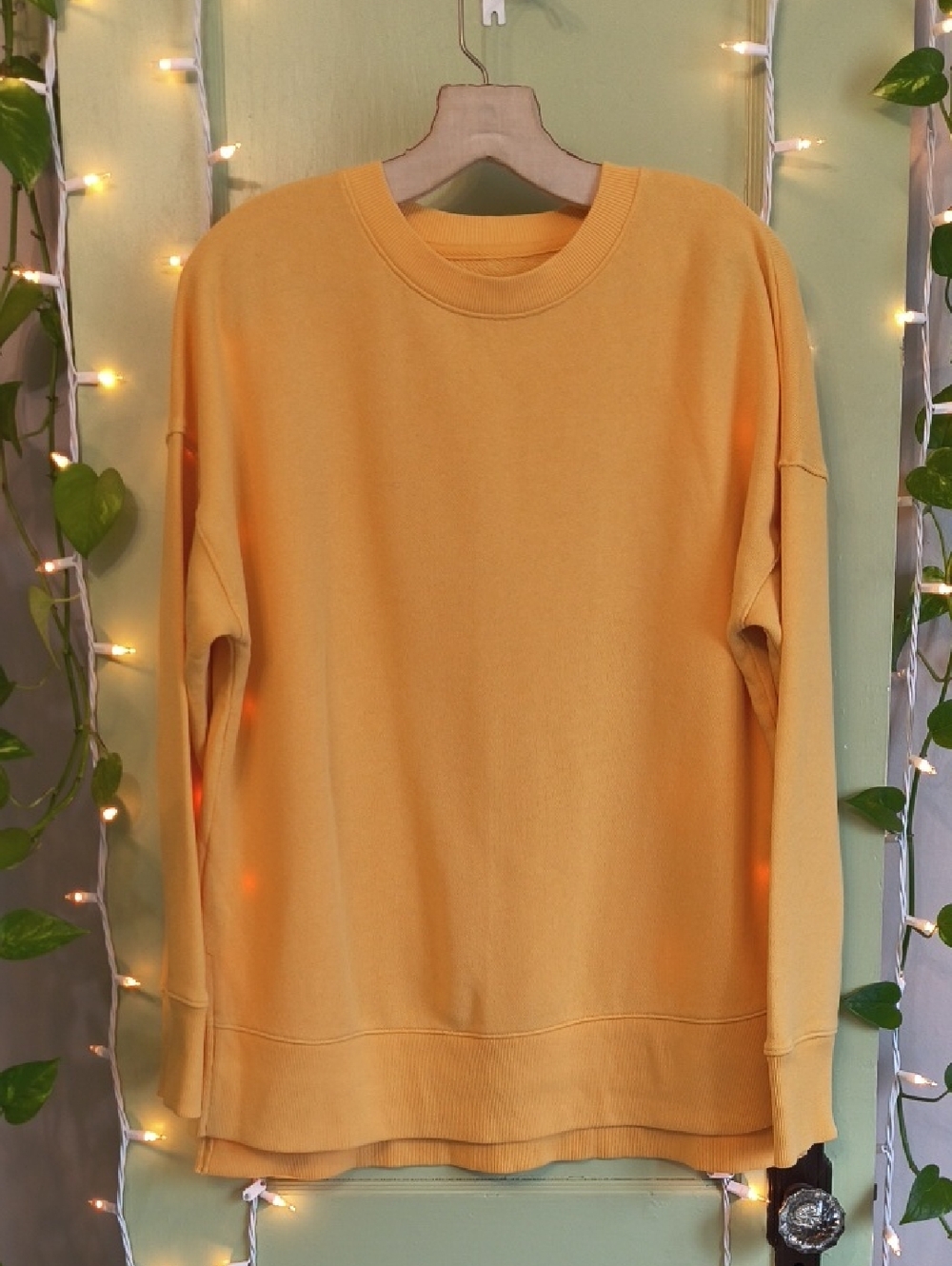 Women's Time & Tru Warm Yellow Crewneck Tunic Sweatshirt S